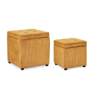 Set 2 tabureti textil ocru Dylan 35x35x35 cm; 45x45x45 cm