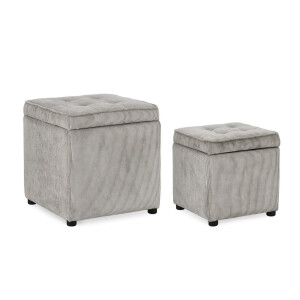 Set 2 tabureti textil gri Dylan 35x35x35 cm; 45x45x45 cm
