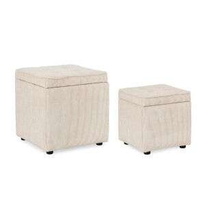 Set 2 tabureti textil alb Dylan 35x35x35 cm; 45x45x45 cm