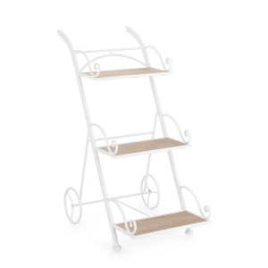 Suport ghivece flori otel alb mdf maro Guenda 54x34x78h