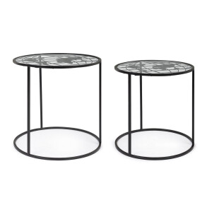 Set 2 masute otel sticla negru World 40x41 cm; 45x45 cm