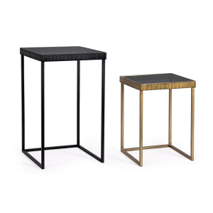 Set 2 masute otel negru auriu sticla Yamir 35x35x58 cm; 40x40x66 cm