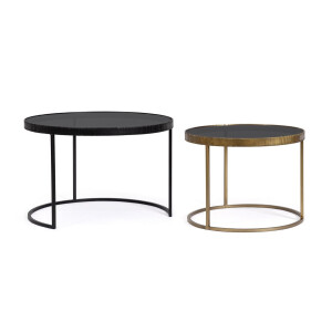 Set 2 masute otel negru auriu sticla Yamir 60x45 cm; 75x50 cm