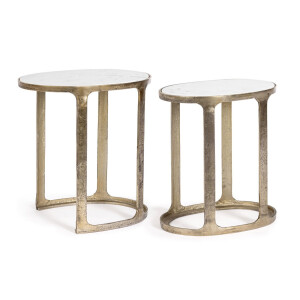 Set 2 masute aluminiu auriu marmura Janira 47x32x51 cm; 55x39x56 cm