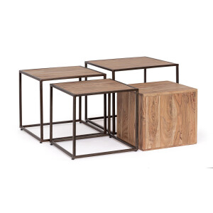 Set 4 masute otel lemn Jaidev 38x38x36 cm; 42x42x39 cm; 46x46x42 cm; 50x50x45 cm