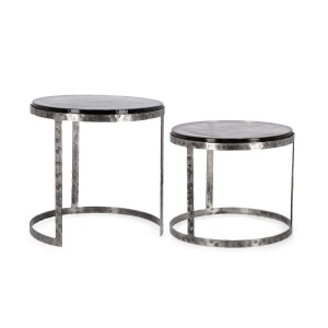 Set 2 masute otel argintiu negru sticla Zayla 39x36 cm; 46x45 cm