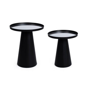 Set 2 masute otel negru oglinda Reflex Ø36x40h; ø40,5x47,5h
