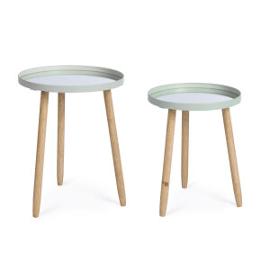 Set 2 masute lemn otel verde oglinda Edvard Ø35,5x44h; ø40x51h