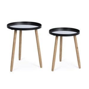 Set 2 masute lemn otel negru oglinda Edvard Ø35,5x44h; ø40x51h