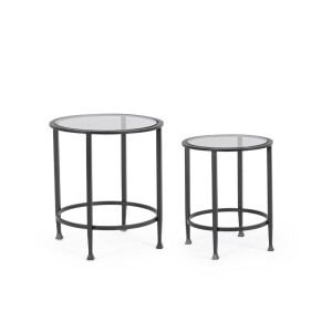 Set 2 masute cafea otel negru sticla securizata Zelena Ø38x46h; ø46x51h