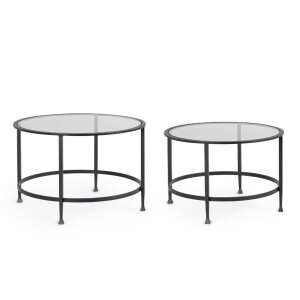 Set 2 masute cafea otel negru sticla securizata Zelena Ø63x41h; ø71x46h