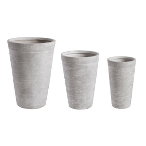 Set 3 ghivece flori fibra sticla alba Graffiti Ø30x50.5h/ ø40x56.5h/ ø49.5x69.5h
