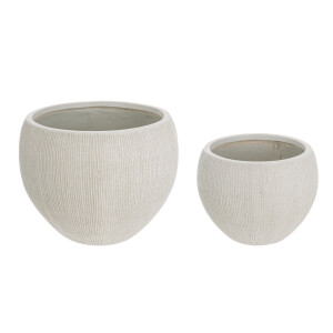 Set 2 ghivece flori fibra sticla bej Brush Ø39,5x30h; ø51x39h