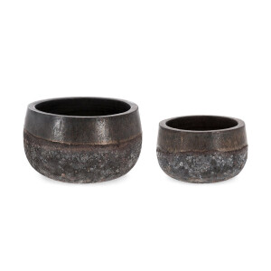 Set 2 ghivece flori fibra sticla neagra cupru Duyen 29x17 cm, 36x22 cm