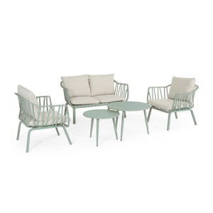 Set mobilier gradina otel verde textil bej Nixie 51x40 cm, 65x45 cm, 77x64x68 cm, 121x64x68 cm