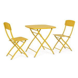 Set mobilier gradina masa, 2 scaune otel ocru Yvonne 44x50x85h, 70x70x72h