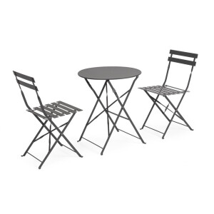 Set mobilier gradina masa, 2 scaune otel gri charcoal Austin 41x46x80x44h1(x2); ø60x71h