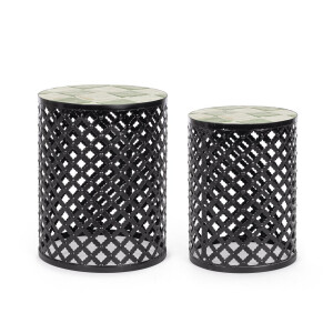 Set 2 masute cafea otel ceramica multicolora Loire Ø30x41h; ø35x45h