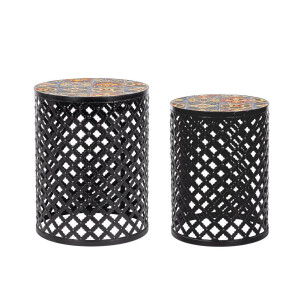 Set 2 masute cafea otel ceramica multicolora Naxos Ø30x41h; ø35x45h