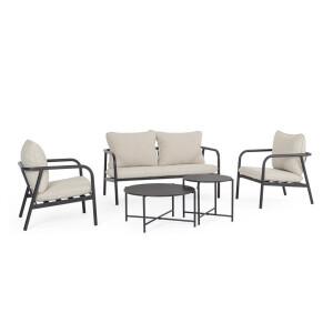 Set mobilier gradina otel gri charcoal textil bej Otsuni