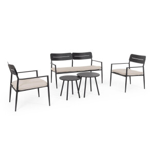 Set mobilier gradina otel gri charcoal textil bej Gargano