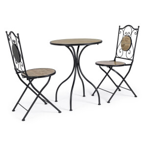Set mobilier gradina otel negru ceramica maro Kansas 38x38x92h ; ø60x75h