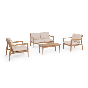 Set mobilier gradina, terasa lemn acacia textil bej Danubio 100x50x41 cm, 68.5x83.5x82 cm, 130x83.5x82 cm