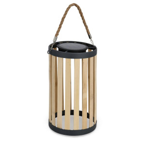 Felinar incarcare solara bambus natur otel negru Arvel Ø16,5x29-44h