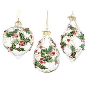 Set 12 globuri Craciun sticla multicolora Zaida 7x7x10.5h; 8x8x9h; 6,7x6,7x13h