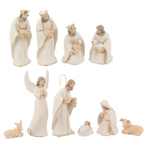 Figurine Nasterea Domnului polirasina multicolora 8,5x5x21h; 8x7x20h; 7x7x18h; 7x7x17h