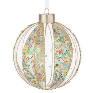 Set 8 globuri Craciun sticla multicolora Spangly Ø 10 cm