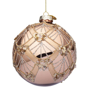 Set 8 globuri brad Craciun sticla rose gold paiete Lux Ø 10 cm