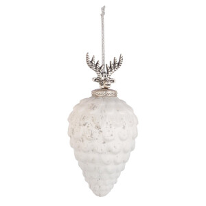 Set 12 globuri brad Craciun sticla alba Decorum Ø9x18h