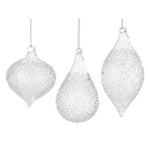 Set 12 globuri brad Craciun sticla transparenta Saturno 7x7x11,1h; 7,9x7,9x9,5h; 7,1x7,1x14h