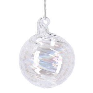Set 12 globuri brad Craciun sticla transparent irizat Spiral Ø 8 cm