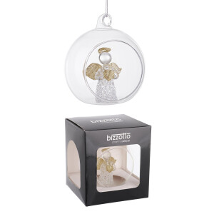 Set 6 globuri brad Craciun Inger sticla  aurie transparenta Jeliel Ø 8 cm