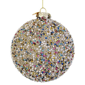 Set 8 globuri brad Craciun sticla margele multicolore Pearly Ø 10 cm