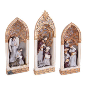 Set 3 decoratiuni Nasterea Domnului polirasina multicolora 15,5x5x23,5h