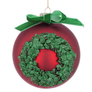Set 8 globuri brad Craciun sticla rosie verde Wreath Ø 10 cm