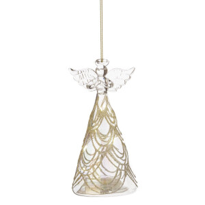 Set 6 ornamente Inger brad Craciun sticla irizata sclipici auriu Prism Ø6,1x13,2h