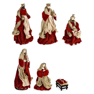 Set 6 figurine Nasterea Domnului textil multicolor Sublime 8x8x12h; 14x20x27h; 14x14x40h