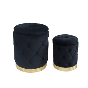Set 2 tabureti catifea neagra 31 x 38, 42 x 52 cm
