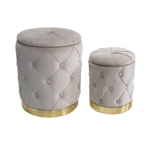 Set 2 tabureti catifea bej 31 x 38, 42 x 52 cm