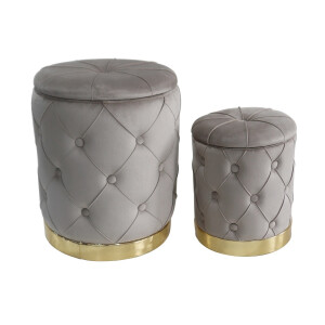 Set 2 tabureti catifea gri 31 x 38, 42 x 52 cm