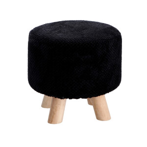 Taburet catifea neagra lemn natur 28,5 x 27,5 cm