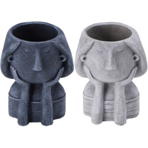 Set 2 ghivece flori gri Face 14 x 12 x 19 cm