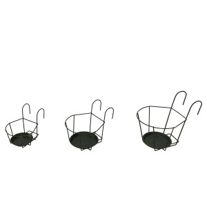 Set 3 suporturi ghivece flori suspendabile metal negru 18 x 23,5 x 19,  22 x 28,5 x 22,5, 26,5 x 34,5 x 29,5 cm