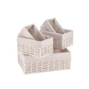 Set 5 cosuri depozitare alb bej 21 x 13 x 11 cm,  25 x 17,5 x 13 cm, 40 x 30 x 15 cm