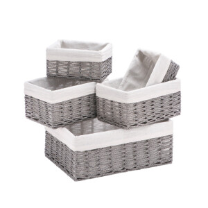 Set 5 cosuri depozitare alb gri 21 x 13 x 11 cm,  25 x 17,5 x 13 cm, 40 x 30 x 15 cm