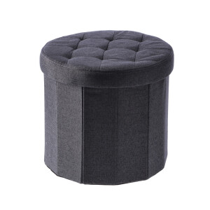 Taburet pliabil cu spatiu depozitare textil negru Alma 38 x 36 cm